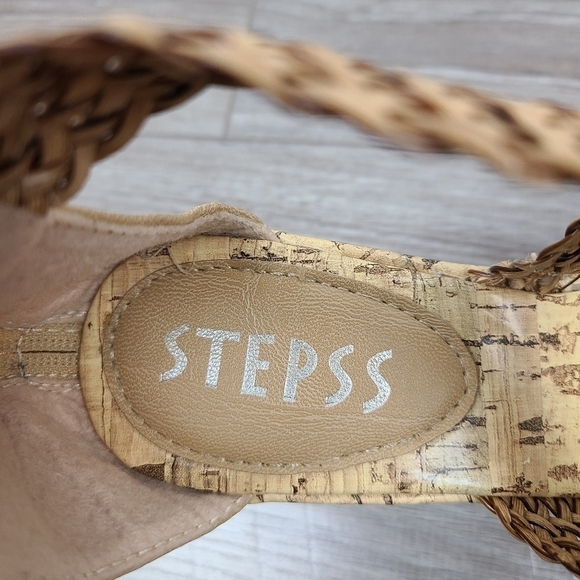 Stepps Tan Woven Strap Wedge Sandals - Picture 13 of 17